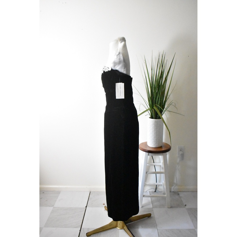 Scott McClintock Gown Women Size 8 Black 80s Velvet Lace Strapless Maxi Dress - Picture 4 of 12